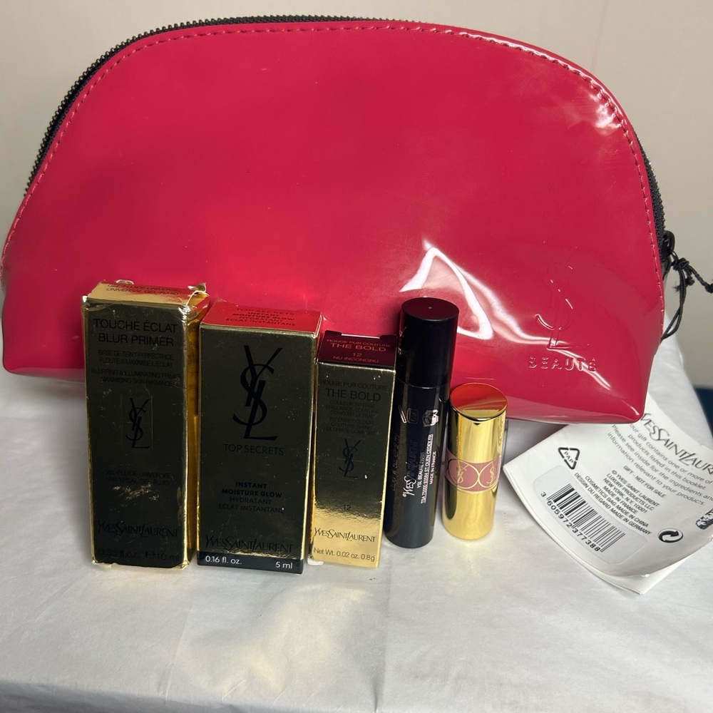 Yves Saint Laurent Pink Cosmetic Bag with 5-Piece Makeup Set - Picture 3 of 13
